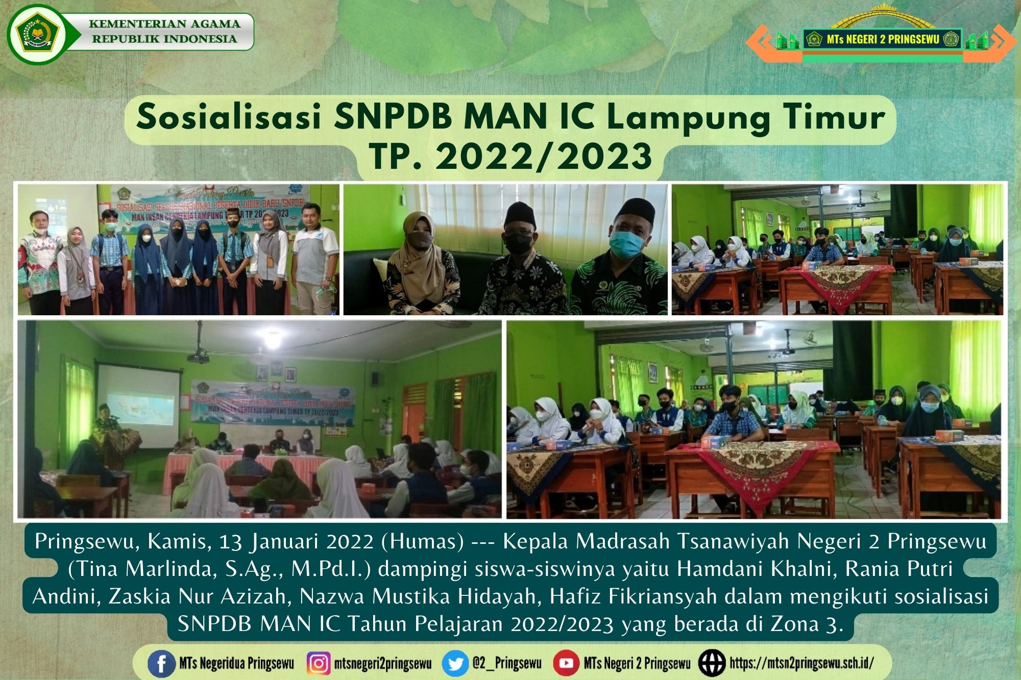 Siswa-Siswi MTs N 2 Pringsewu Ikuti Sosialisasi SNPDB MAN IC Lampung Timur